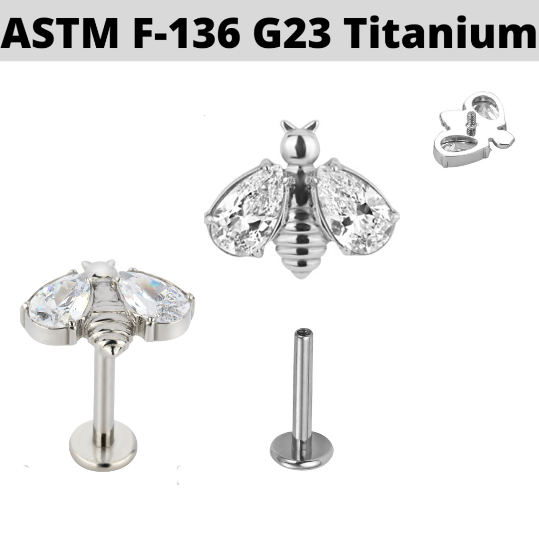 G23 Titanium Internally Threaded CZ Bee Tragus Labret