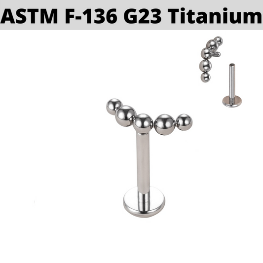 G23 Titanium Internally Threaded Curved 5 Balls Tragus Labret