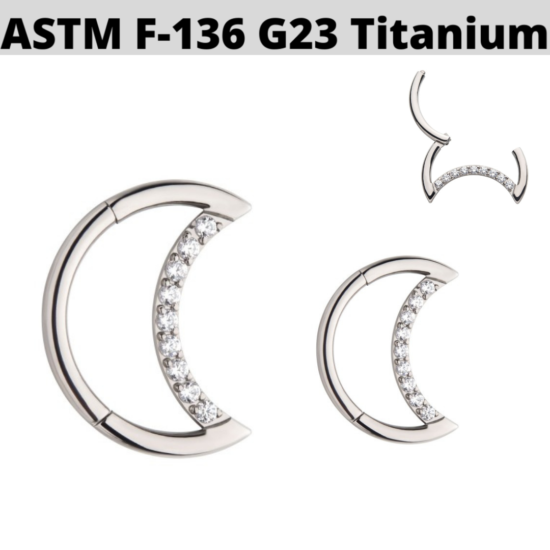 G23 Titanium CZ Crescent Moon Hinged Clicker