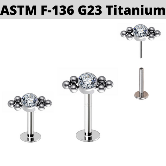 G23 Titanium Threadless Push In CZ 6 Beads Labret