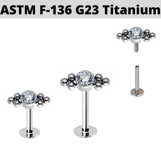 G23 Titanium Internally Threaded CZ 6 Beads Cluster Labret