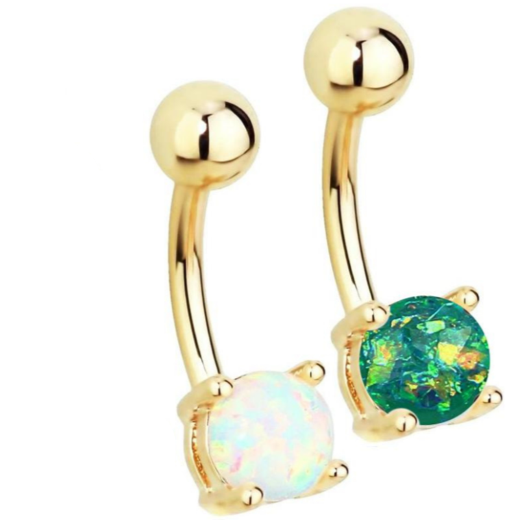 Gold Ion Plated 8mm Opal Prong Set Belly Ring