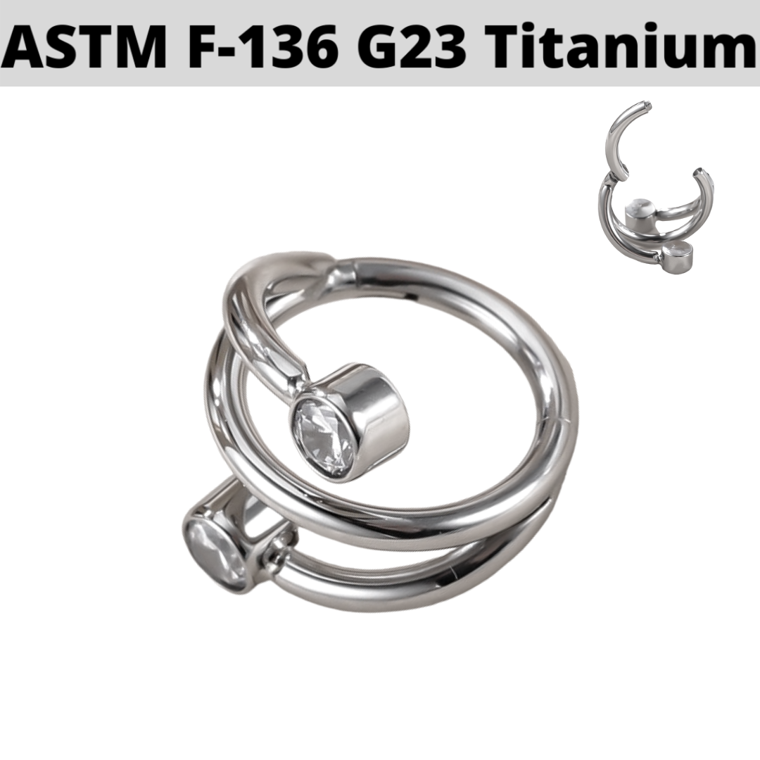 G23 Titanium Coiled CZ Ends Hinged Clicker Ring
