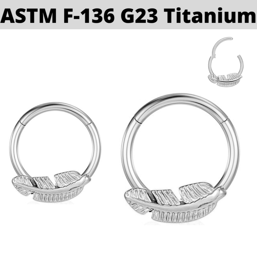 G23 Titanium Feather Leaf Hinged Clicker Ring