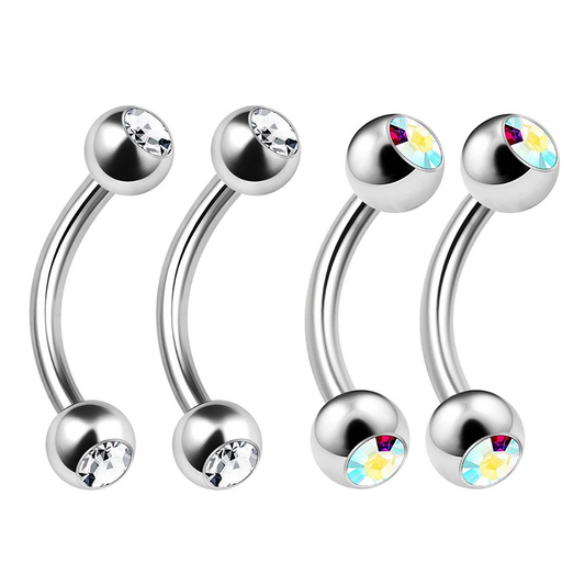 14G Double 5mm CZ Gem Ball Curved Barbell