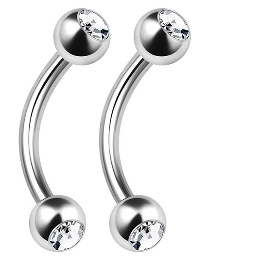 14G Double 5mm CZ Gem Ball Curved Barbell