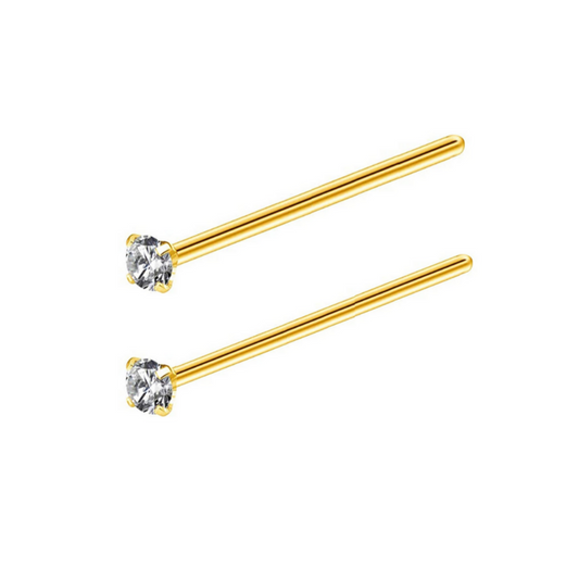 Gold Ion Plated Prong Set CZ XL Bendable Nose Pin