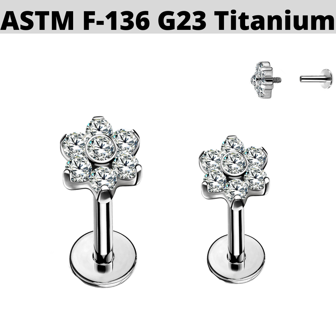 G23 Titanium Internally Threaded Bezel Set CZ Daisy Tragus Labret