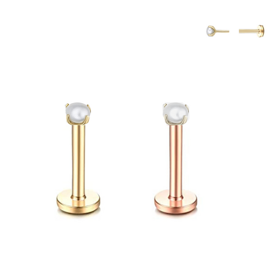 20G Ion Plated Prong Set Pearl Threadless Push Labret