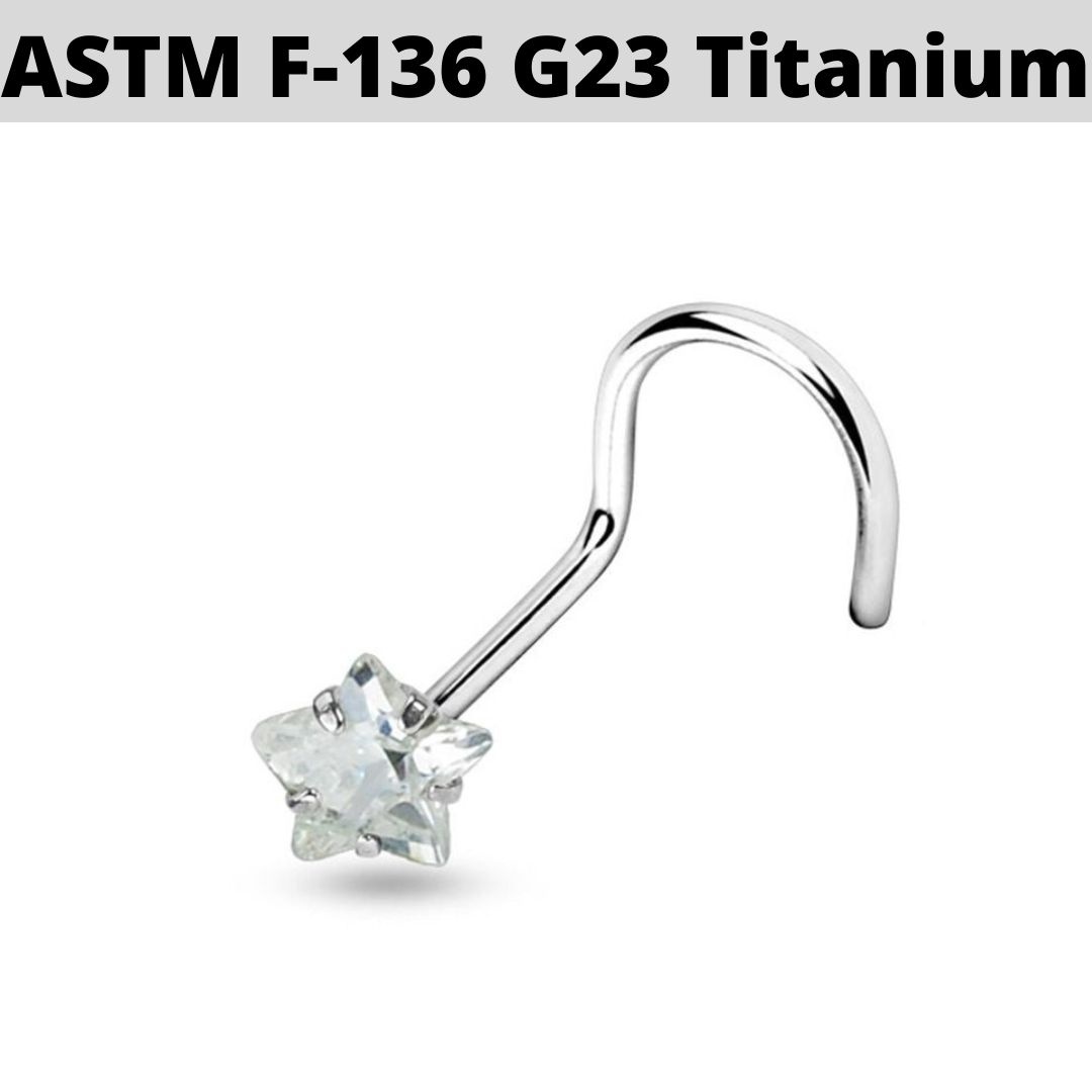 G23 Titanium Prong Set Star CZ Nose Screw Ring