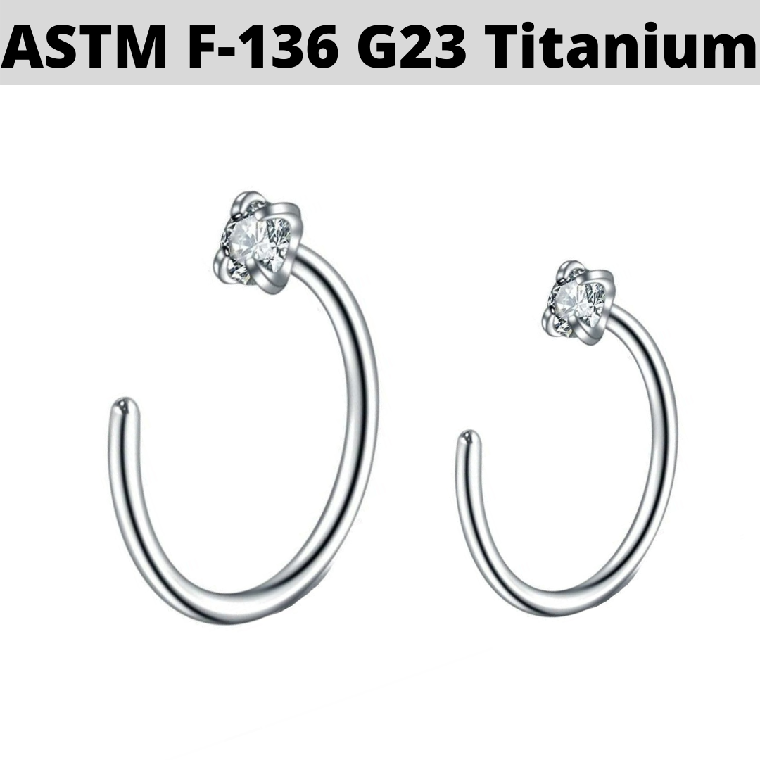 G23 Titanium Prong Set CZ Nose Hoop Ear Huggie