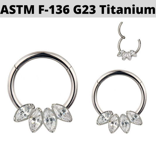 G23 Titanium 4 Marquise CZ Fan Hinged Segment Clicker Ring