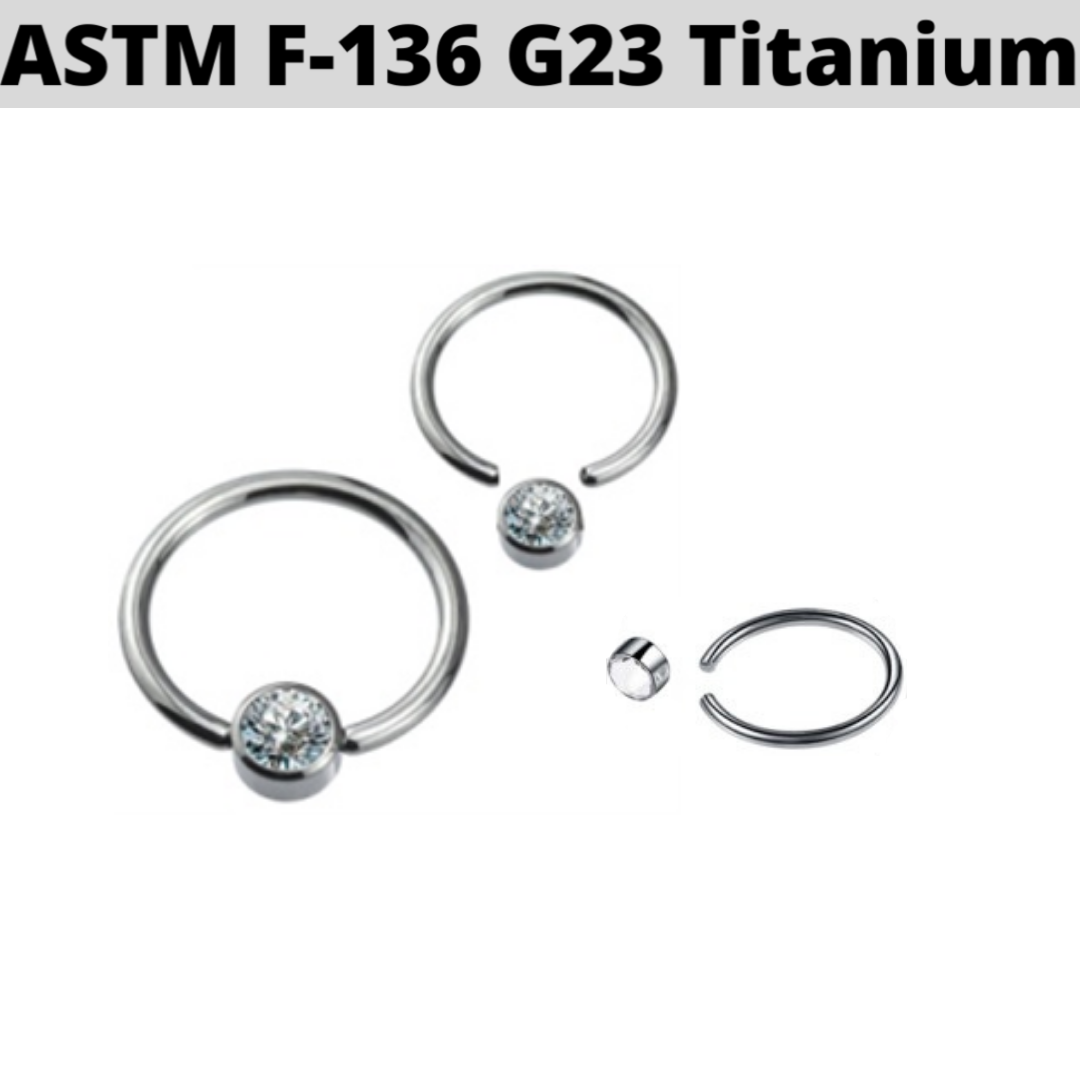 G23 16G Titanium Flat CZ Captive Ring