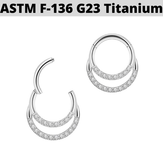 G23 Titanium Double Line CZ Hinged Segment Clicker