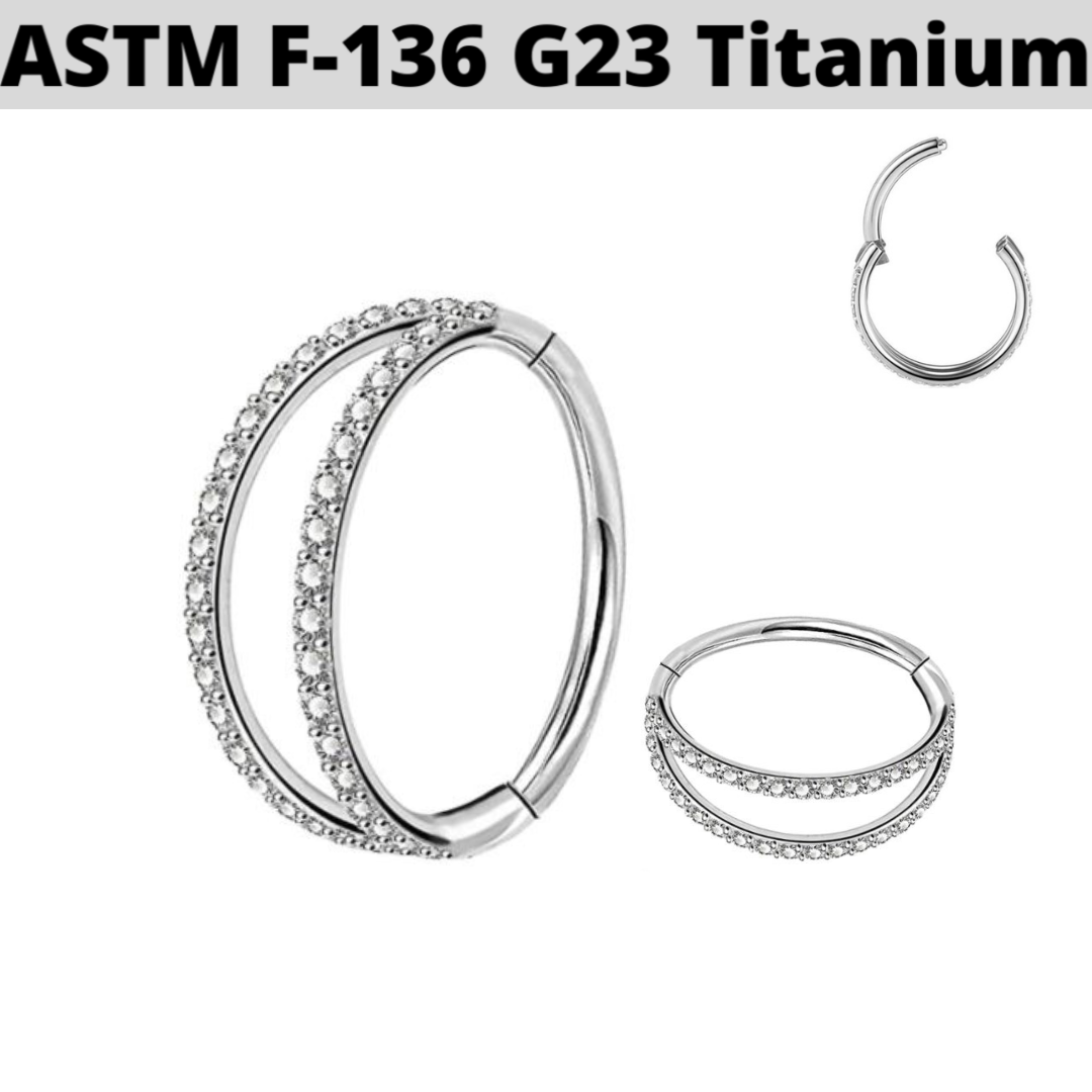 G23 Titanium Double Open Lined CZ Hinged Segment Clicker