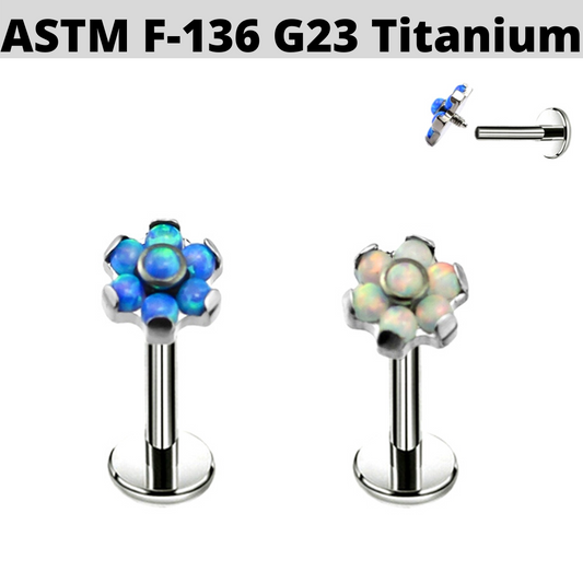 G23 Titanium Internally Threaded Opal Flower Tragus Labret