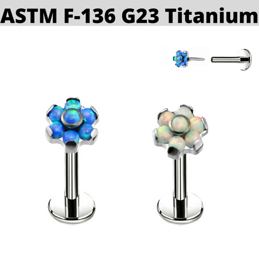 G23 Titanium Push In Opal Flower Tragus Labret