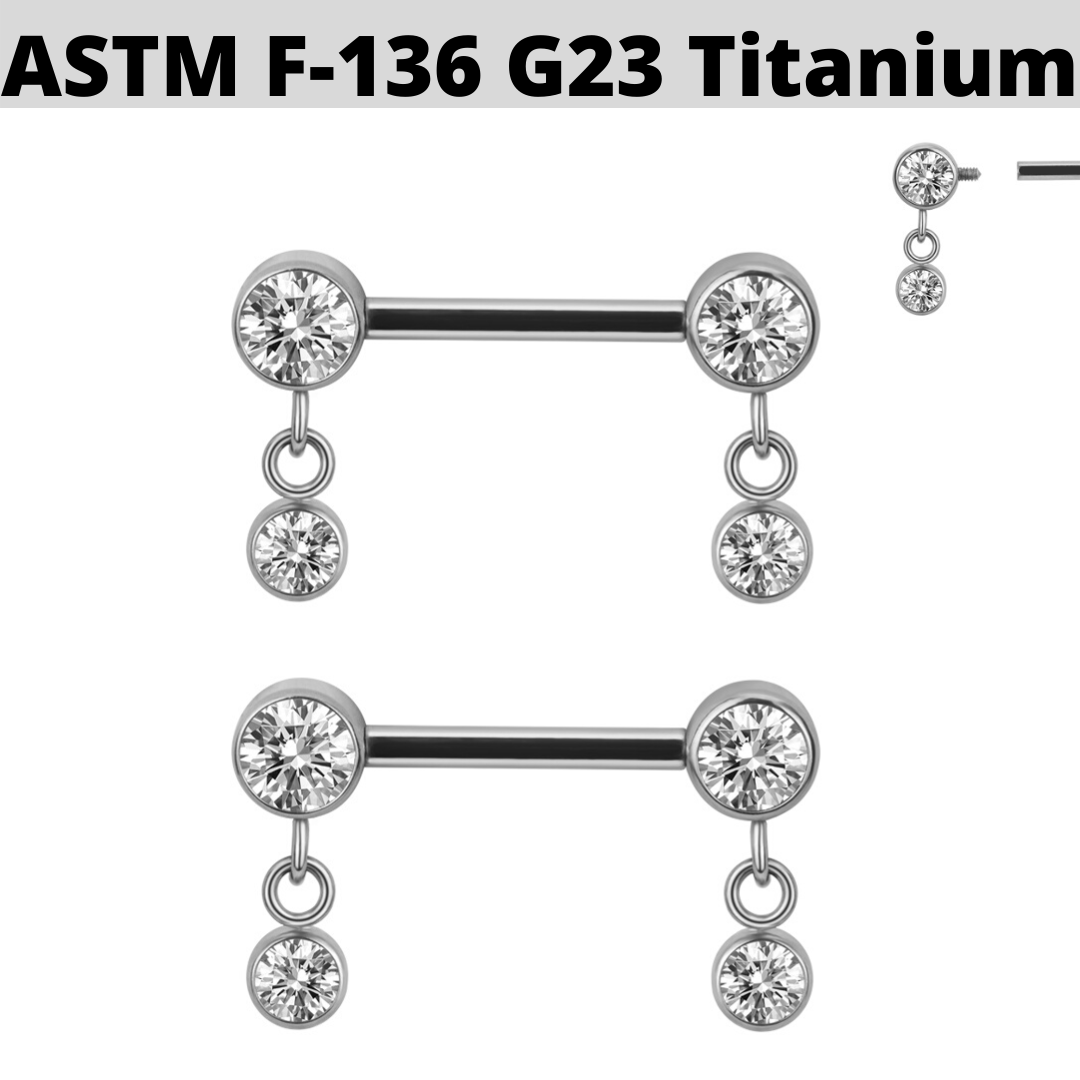 G23 Internally Threaded Titanium Dangle CZ Nipple Barbell