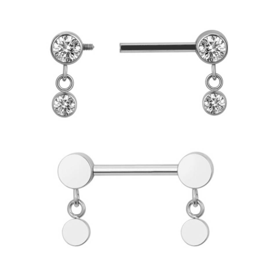 G23 Internally Threaded Titanium Dangle CZ Nipple Barbell