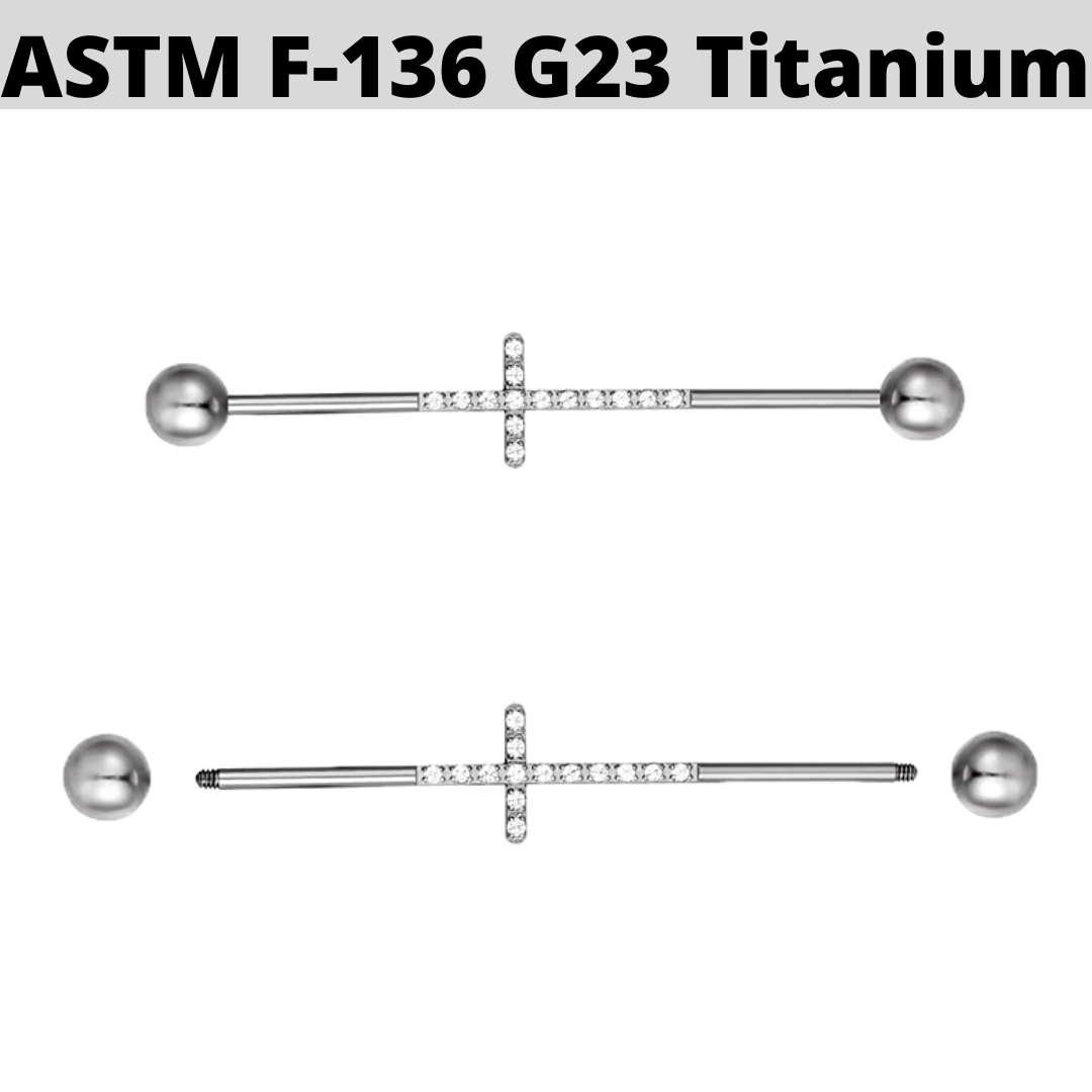 G23 Titanium CZ Lined Cross Industrial Barbell