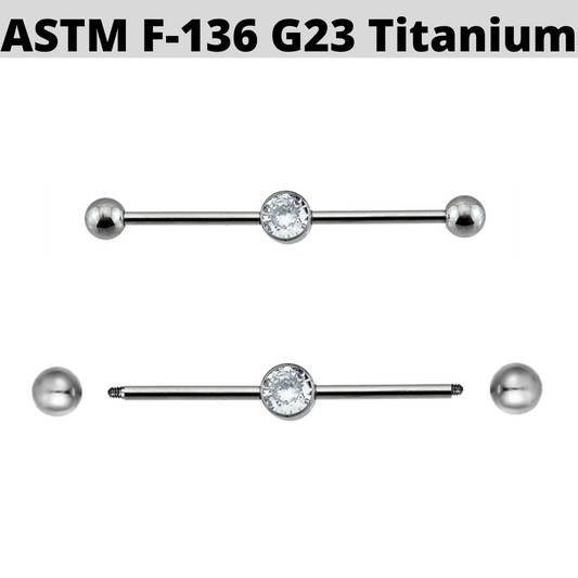 G23 Titanium Center Flat CZ Industrial Barbell