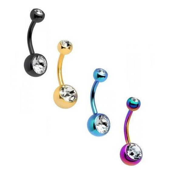 Double CZ Gem Ion Plated Belly Ring