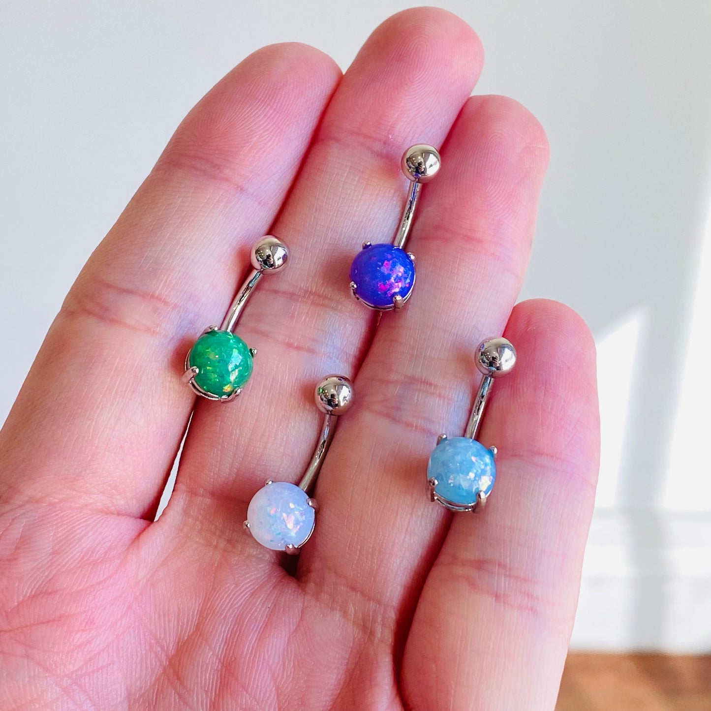 Opal Steel Prong Set Belly Ring