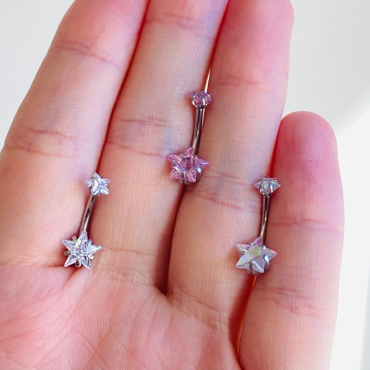 Internally Threaded Prong Set Double Stars CZ Belly Ring