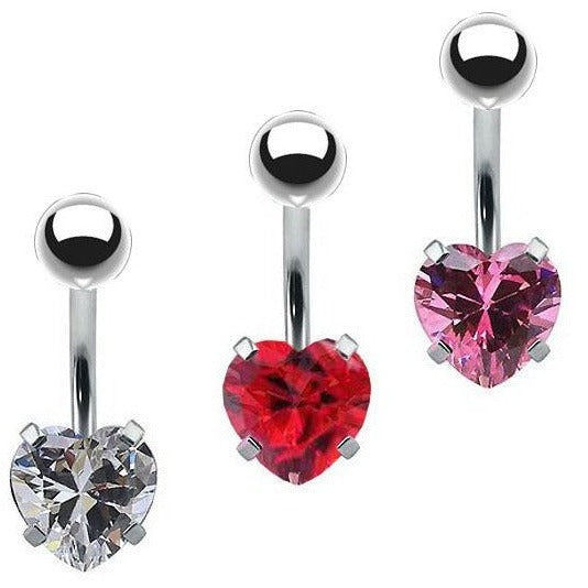 Prong Set Heart CZ Belly Ring