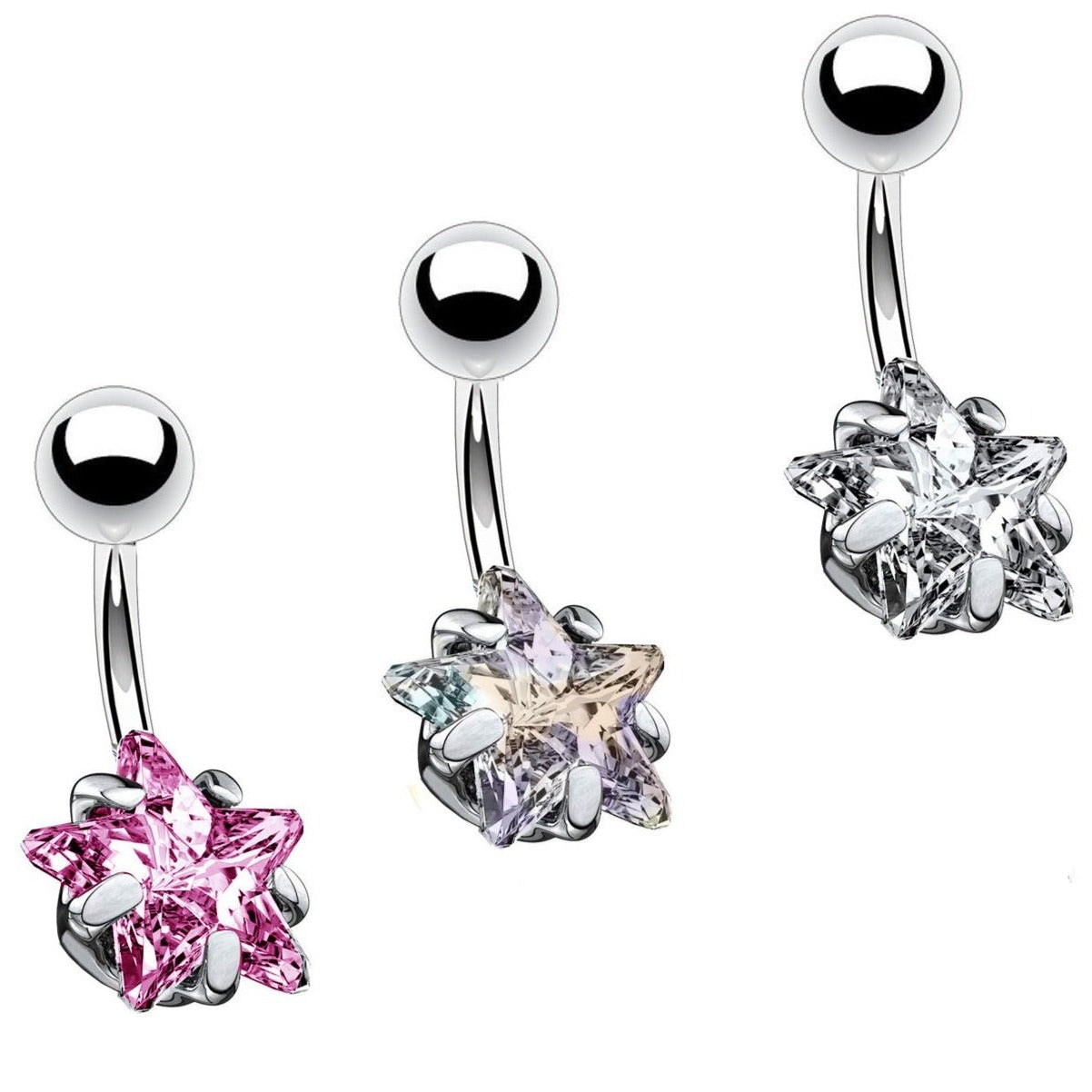 Prong Set Star CZ Belly Ring