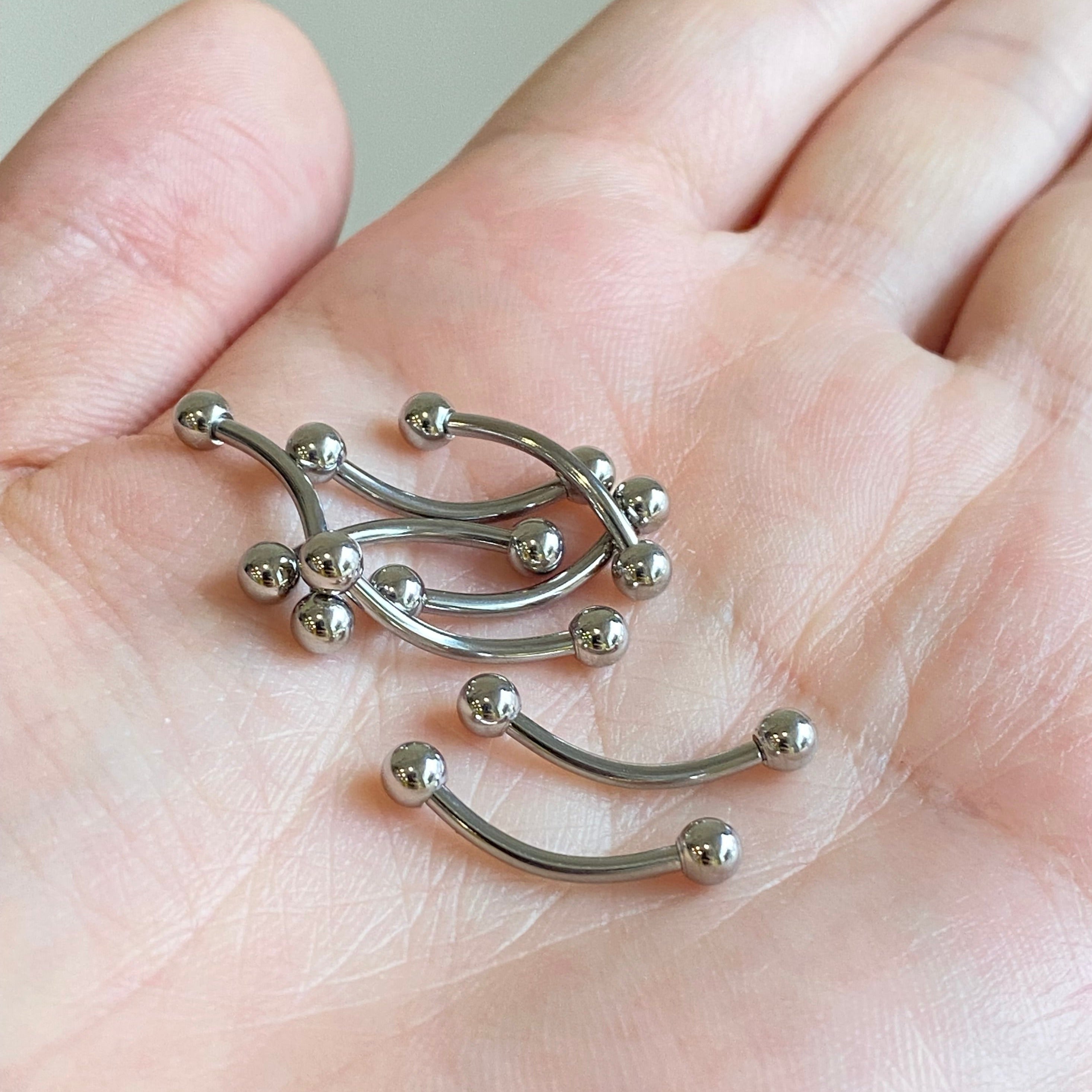 16G 316L Surgical Steel Curved Barbell With UV Balls – 3/4" 5/8" 9/16" 1/2" For Tongue Snake Eyes Piercing