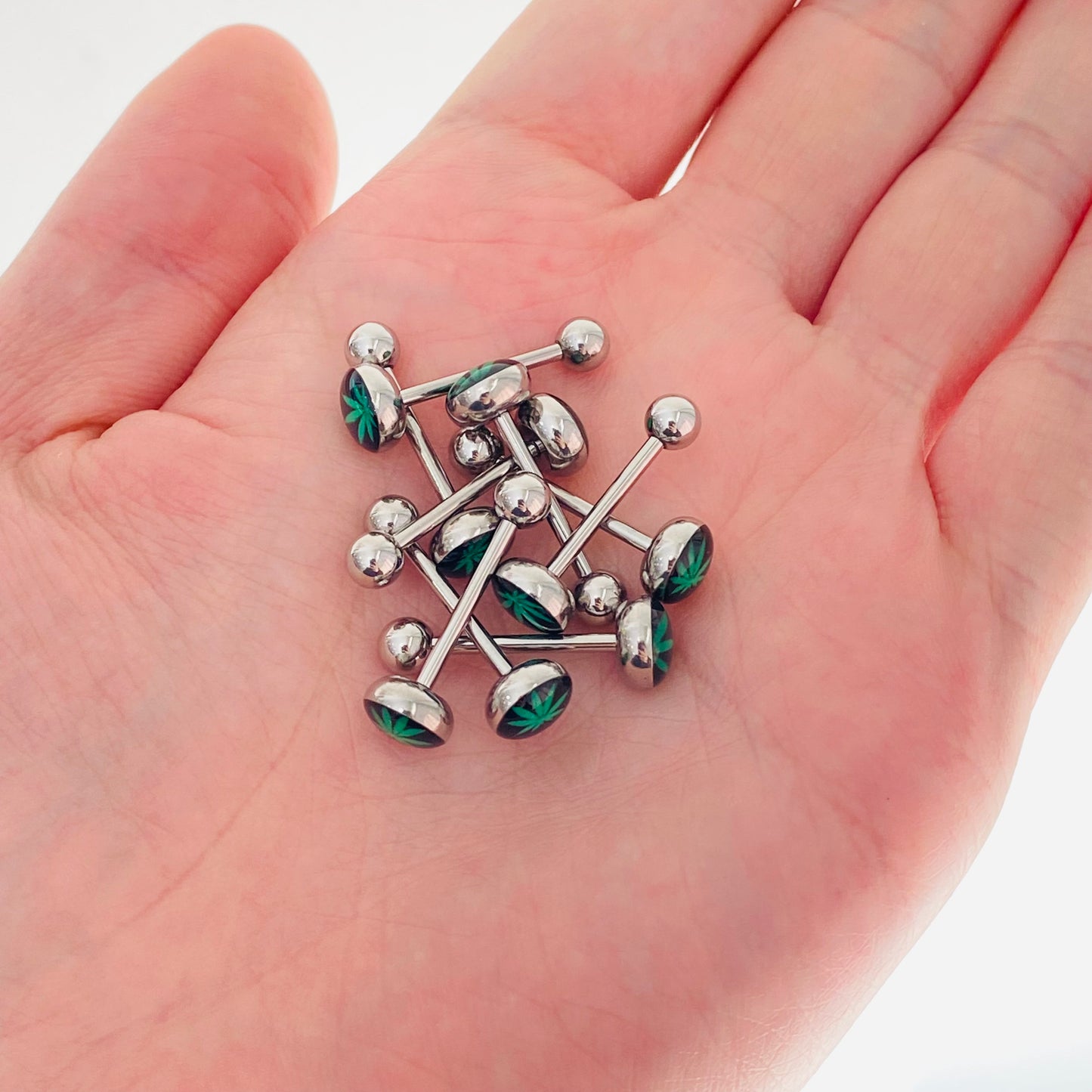 Green Pot Leaf Logo Tongue Ring