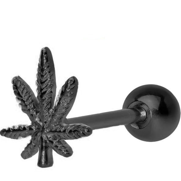 Titanium Marijuana Pot Leaf Logo Tongue Ring