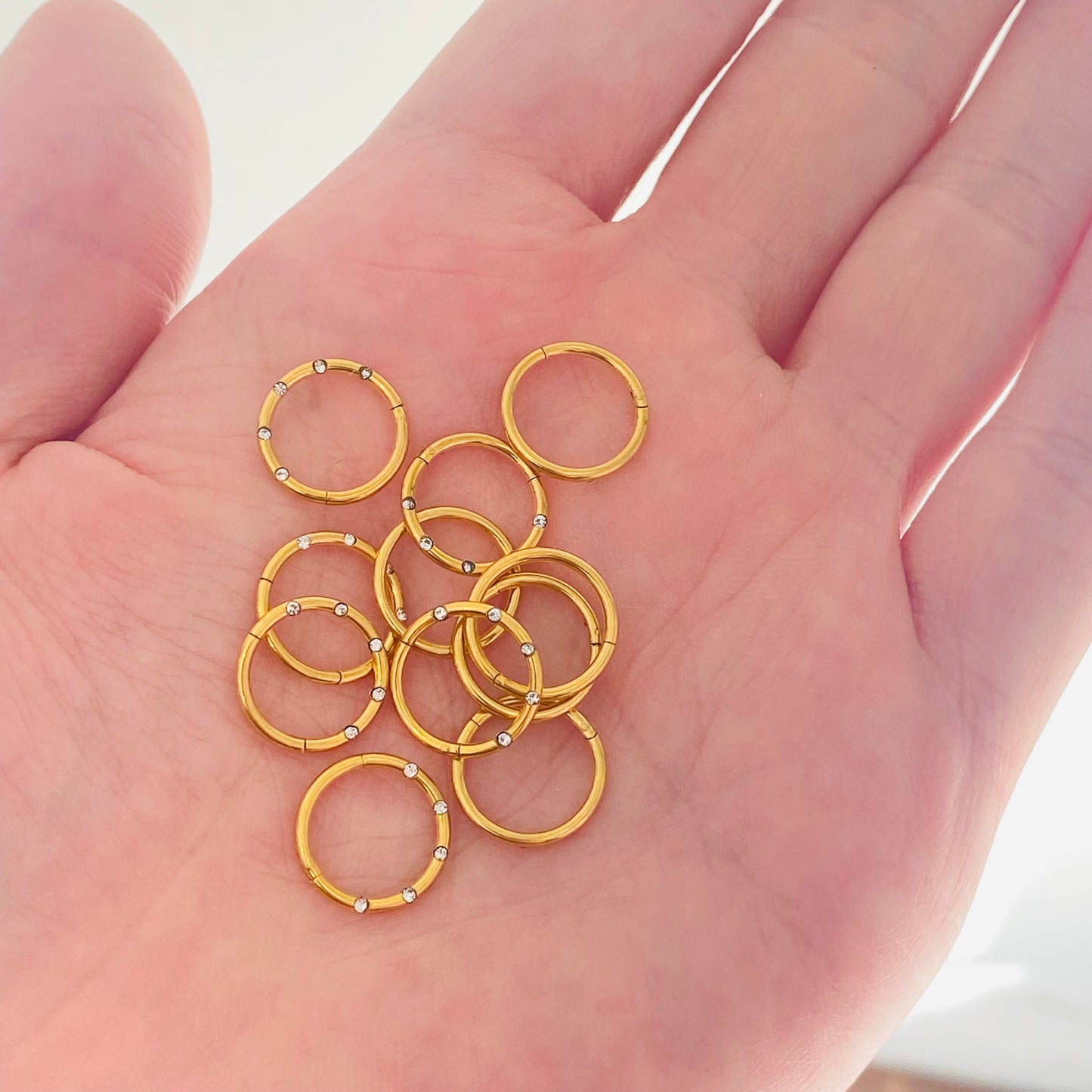 Gold Steel 5 CZ Ion Plated Hinged Clicker Segment Ring