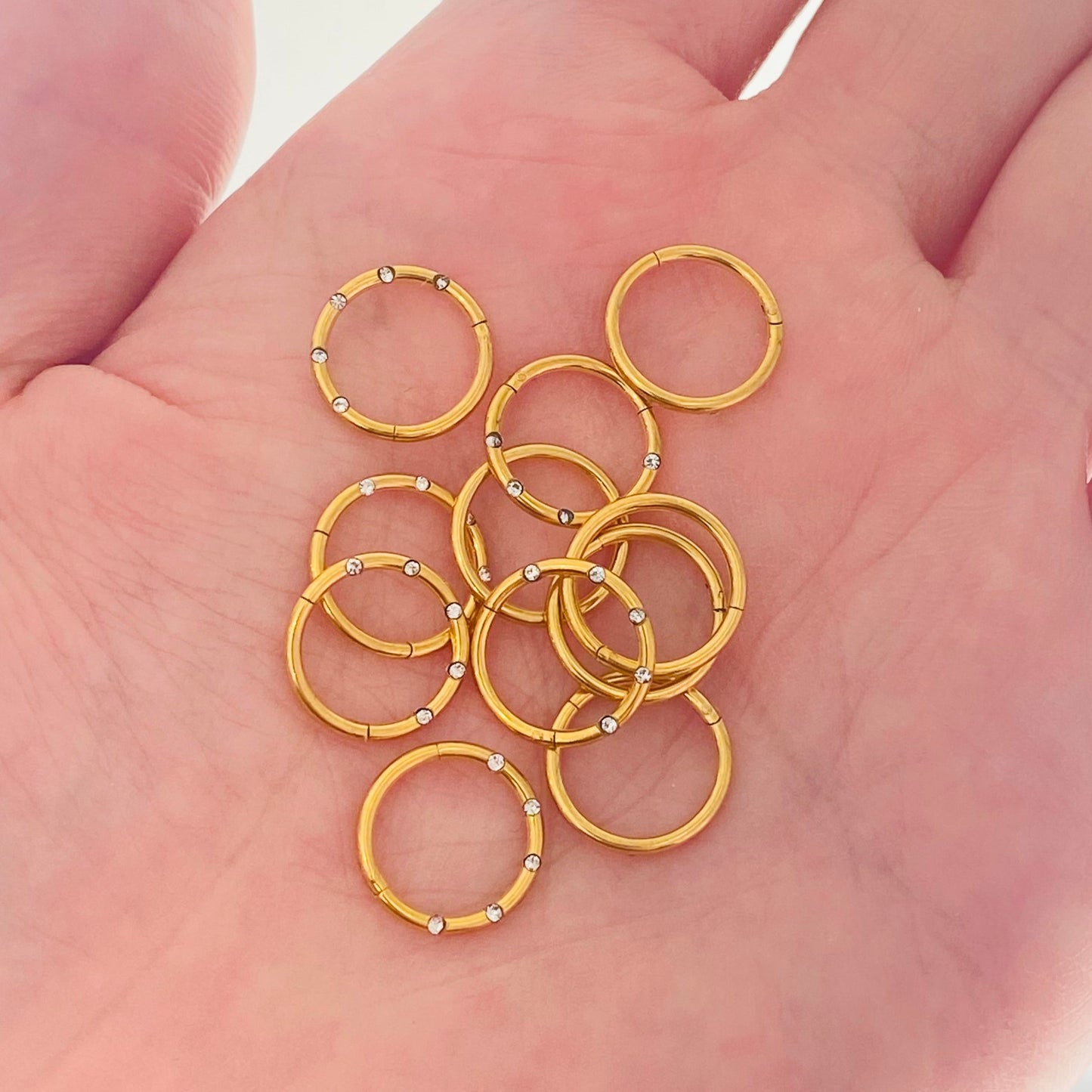 Gold Steel 5 CZ Ion Plated Hinged Clicker Segment Ring