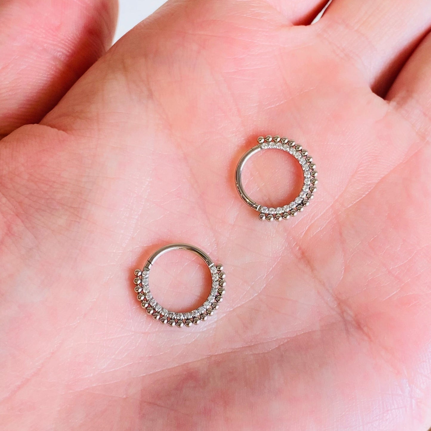 Steel Paved CZ Beads Hinged Segment Clicker