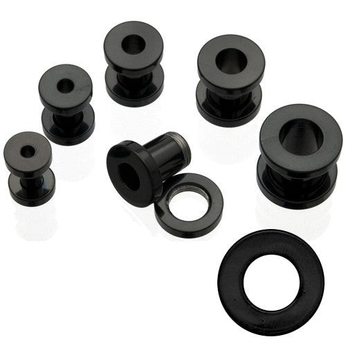 Black Steel Ion Plated Screw On Flesh Tunnel 8G to 00G