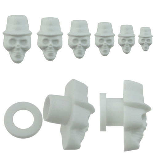 White Gambler Top Hat Skull Screw Plug 8G to 00G