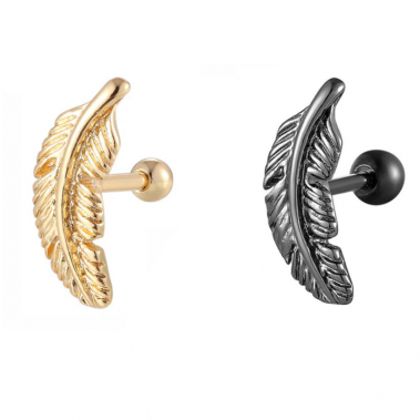 Feather Logo Ion Plated Tragus Barbell