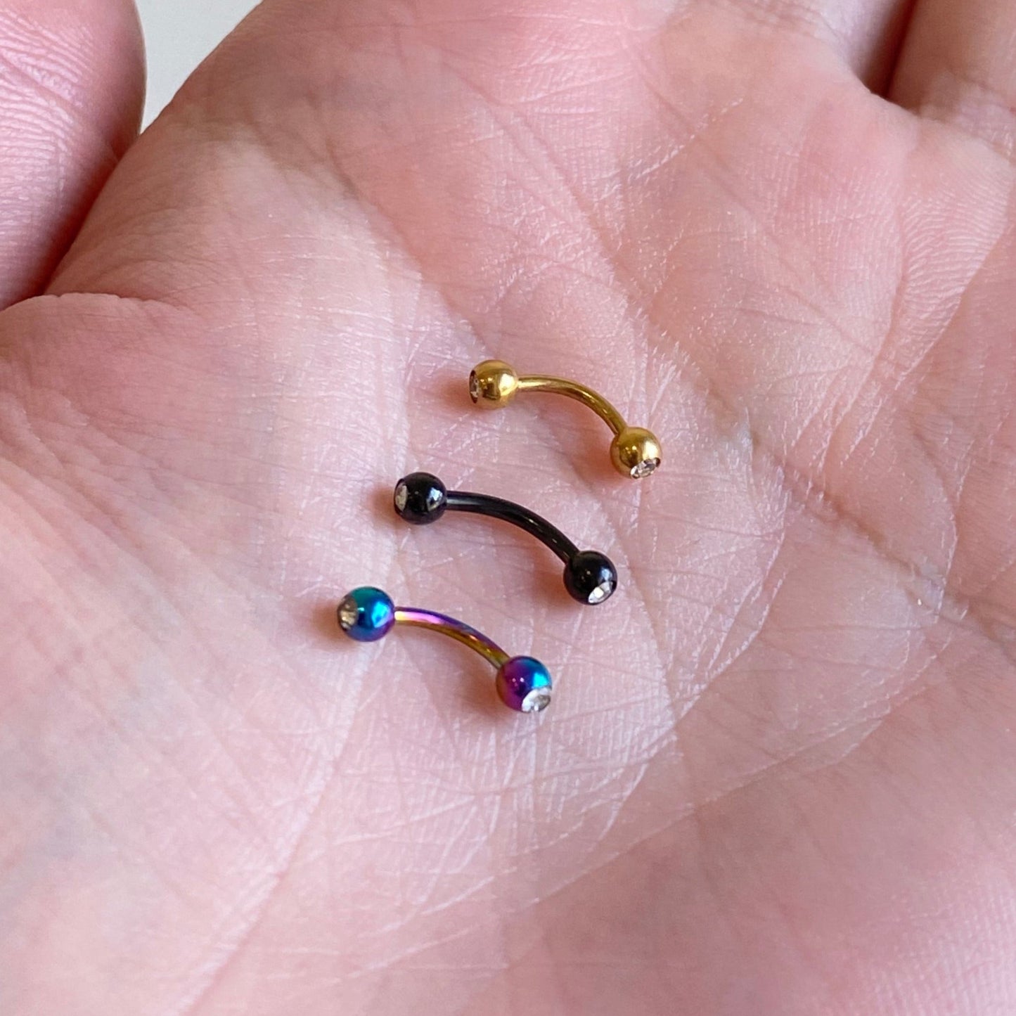 Ion Plated Steel Double Gem Curved Barbell
