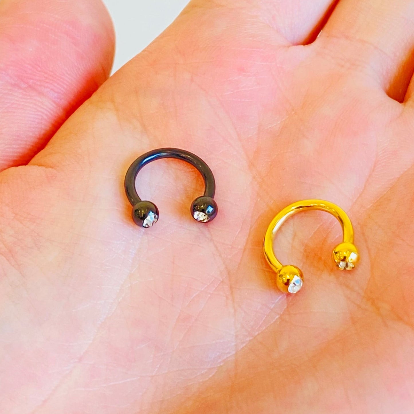 Steel Double Gem CZ Ion Plated Horseshoe