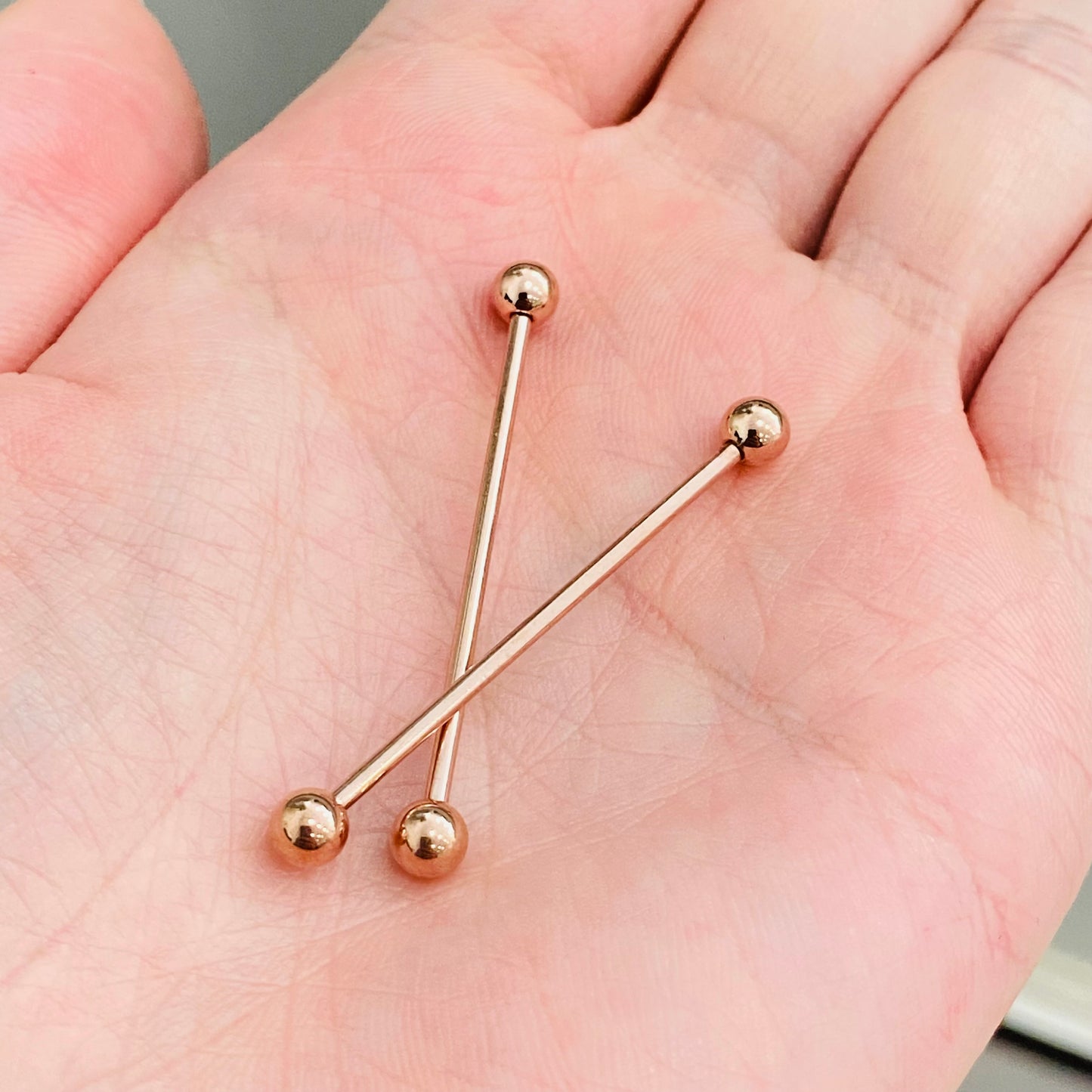 14G Rose Gold Ion Plated Ball Industrial Barbell