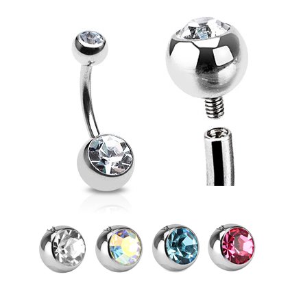 Internally Threaded Double CZ Belly Ring 5+8mm