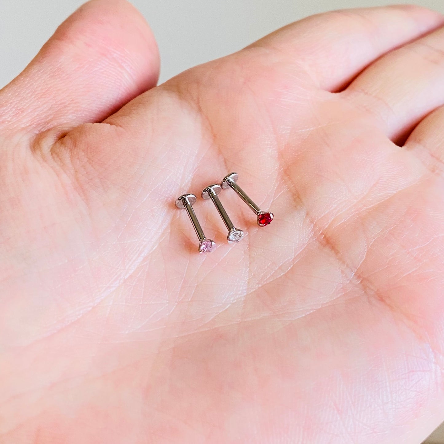 Internally Threaded Prong Set Heart CZ Labret Tragus