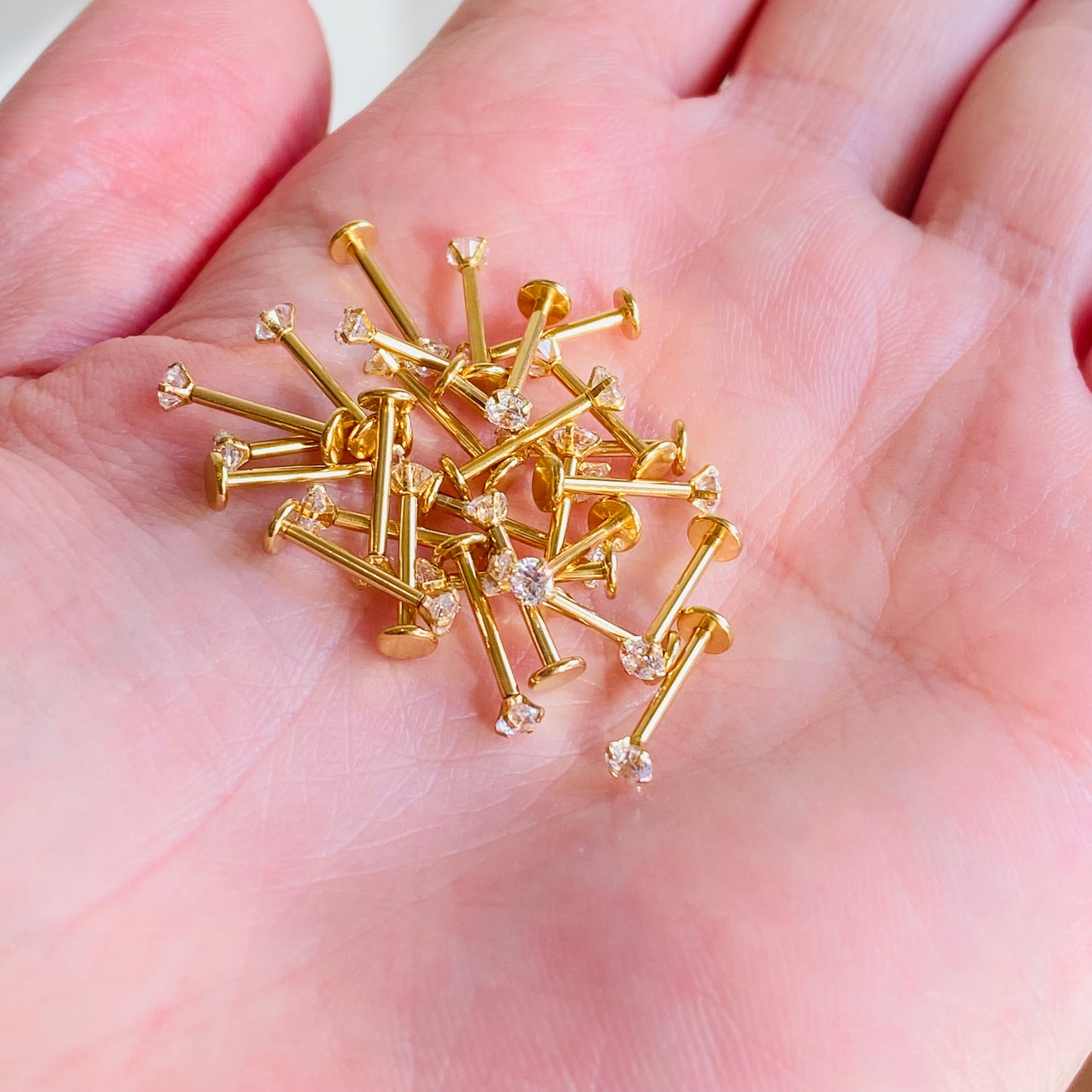 16G Gold Steel Internally Threaded CZ Prong Set Ion Plated Labret