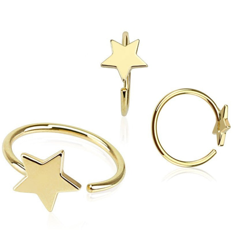 Star Ion Plated Clip On Nose Hoop