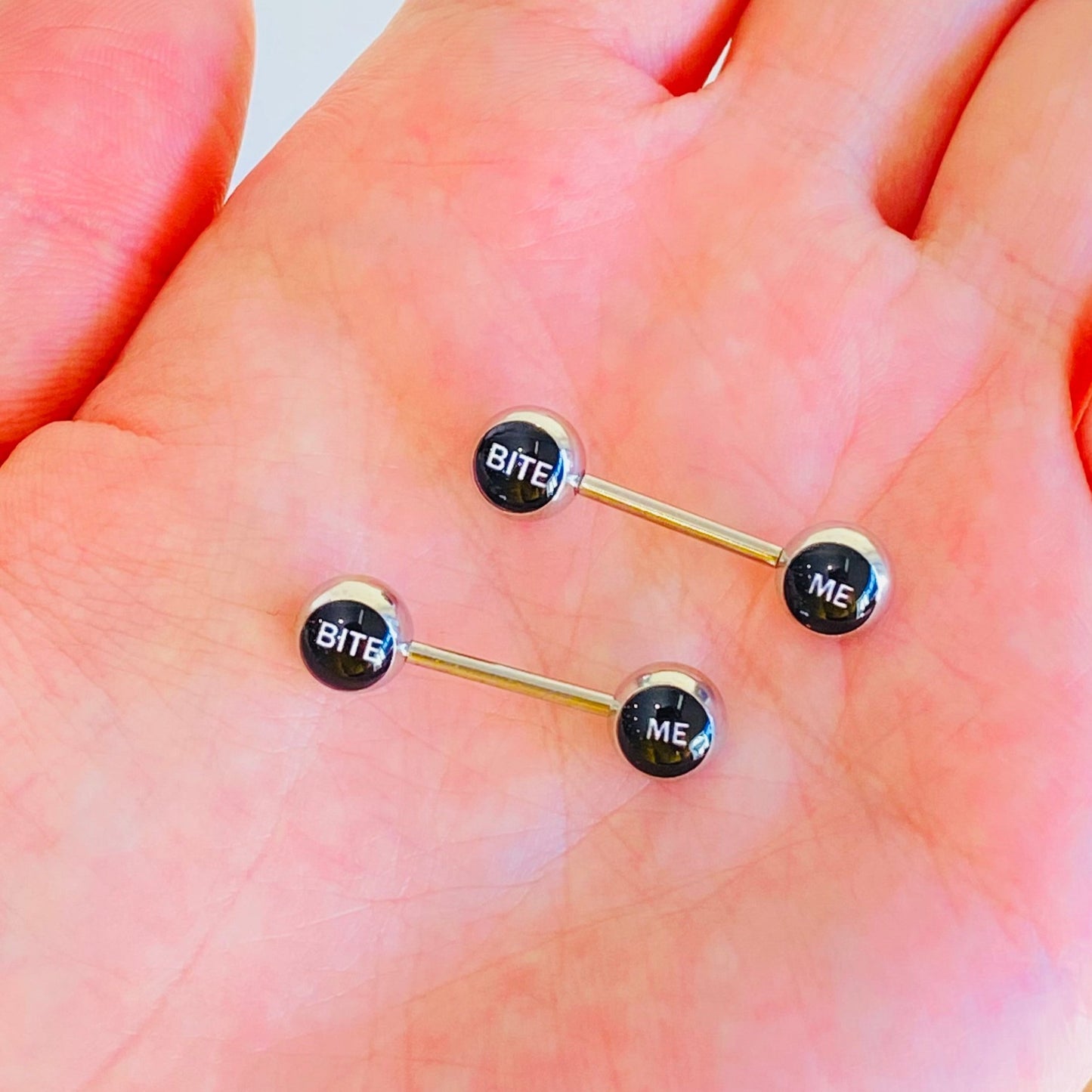 Bite Me 8mm Logo Bad Word Nipple Barbell