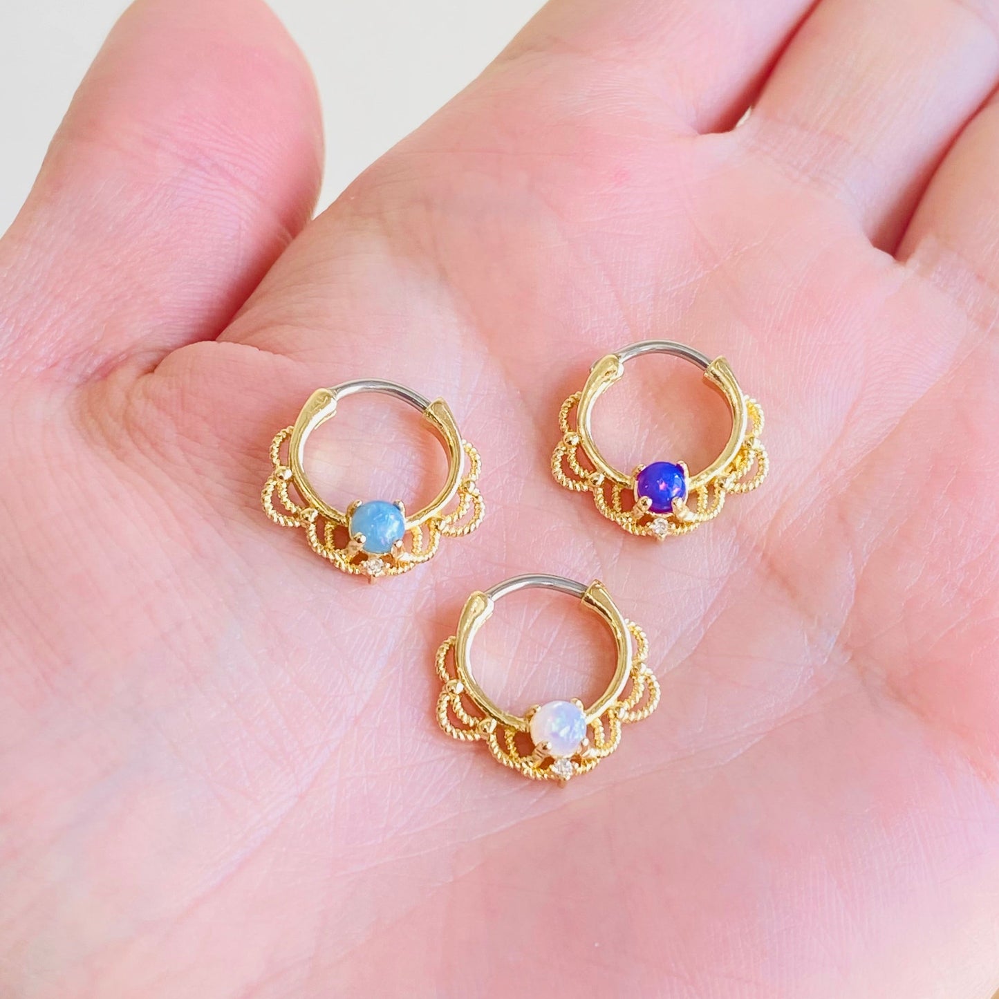 Lacey Gold Ion Plated Opal Septum Round Clicker