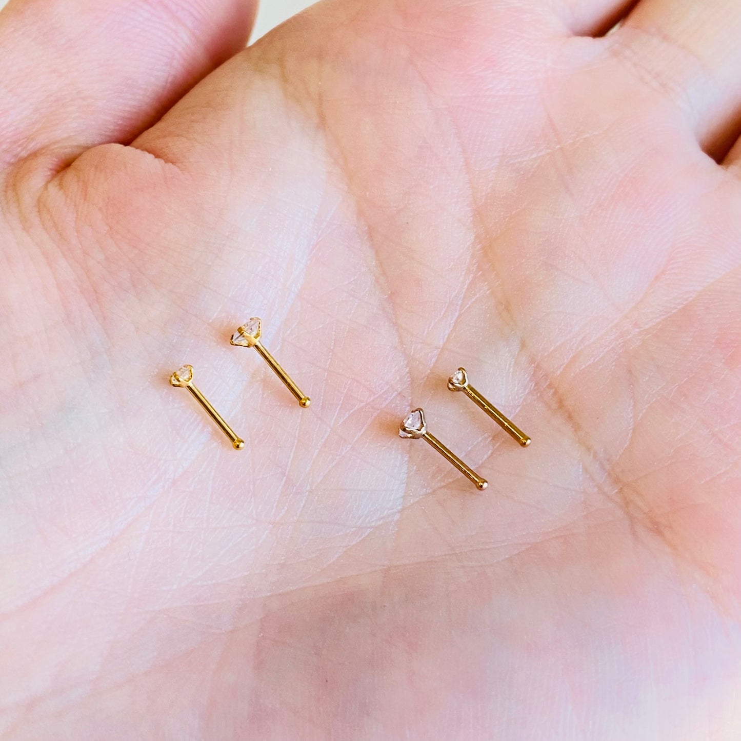 Rose Gold/ Gold Ion Plated Prong Set CZ Nose Stud