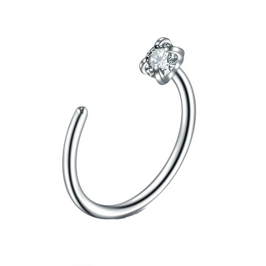 Prong Set CZ Steel Nose Hoop Ear Huggie